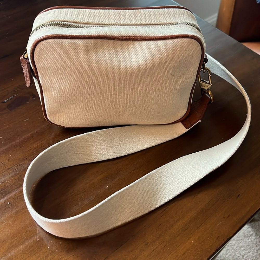 J. Crew canvas and leather camera bag with detachable strap